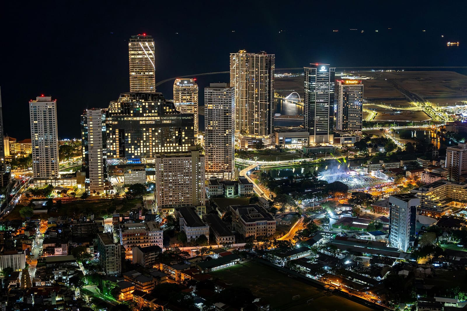 Colombo seafront and city skyline at sunset in Sri Lanka